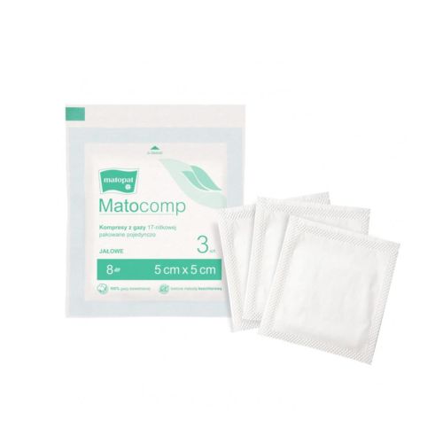 Sterilný plynový kompres 3 ks. Matocomp Kompres gazowy jałowy 3 szt. Matocomp 5x5.jpg