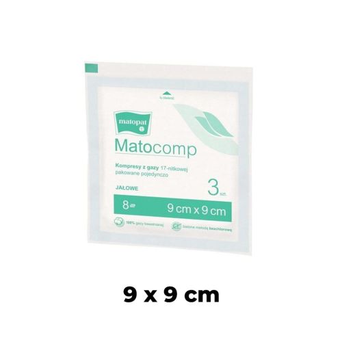 Sterilný plynový kompres 3 ks. Matocomp Kompres gazowy jałowy 3 szt. Matocomp 9x9.jpg