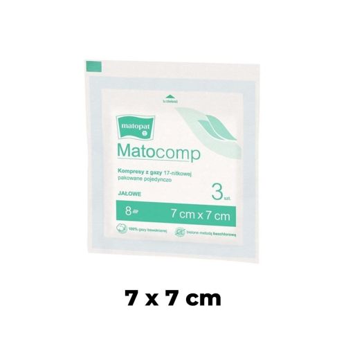 Sterilný plynový kompres 3 ks. Matocomp Kompres gazowy jałowy 3 szt. Matocomp 7x7.jpg