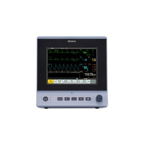 Kardiomonitor Edan X8 VET s kapnografom Kardiomonitor Edan X8 VET z 8-calowym ekranem dotykowym i kapnografem to lekkie, ciche urządzenie do monitorowania EKG, SpO2, ciśnienia, temperatury i CO₂ u zwierząt. Idealny dla psów, kotów i innych pacjentów weterynaryjnych. W zestawie komplet czujników