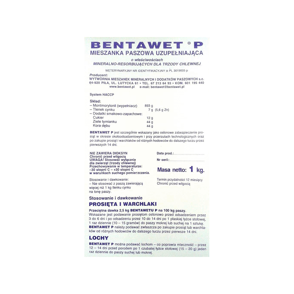 Bentawet P na hnačku pre prasiatka 1 kg